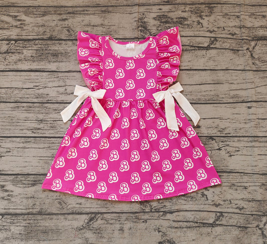 Preorder Baby Girl Sleeveless Doll Bows Bubble Pink Knee Length Dress（No moq )