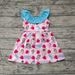 Preorder Baby Girl Dogs Strawberry Flower Cactus Blue Bow Knee Length Dress（ No moq ）