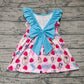 Preorder Baby Girl Dogs Strawberry Flower Cactus Blue Bow Knee Length Dress（ No moq ）