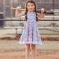 Preorder Baby Girl Sleeveless Baseball Floral Pockets Ruffle Knee Length Dress
