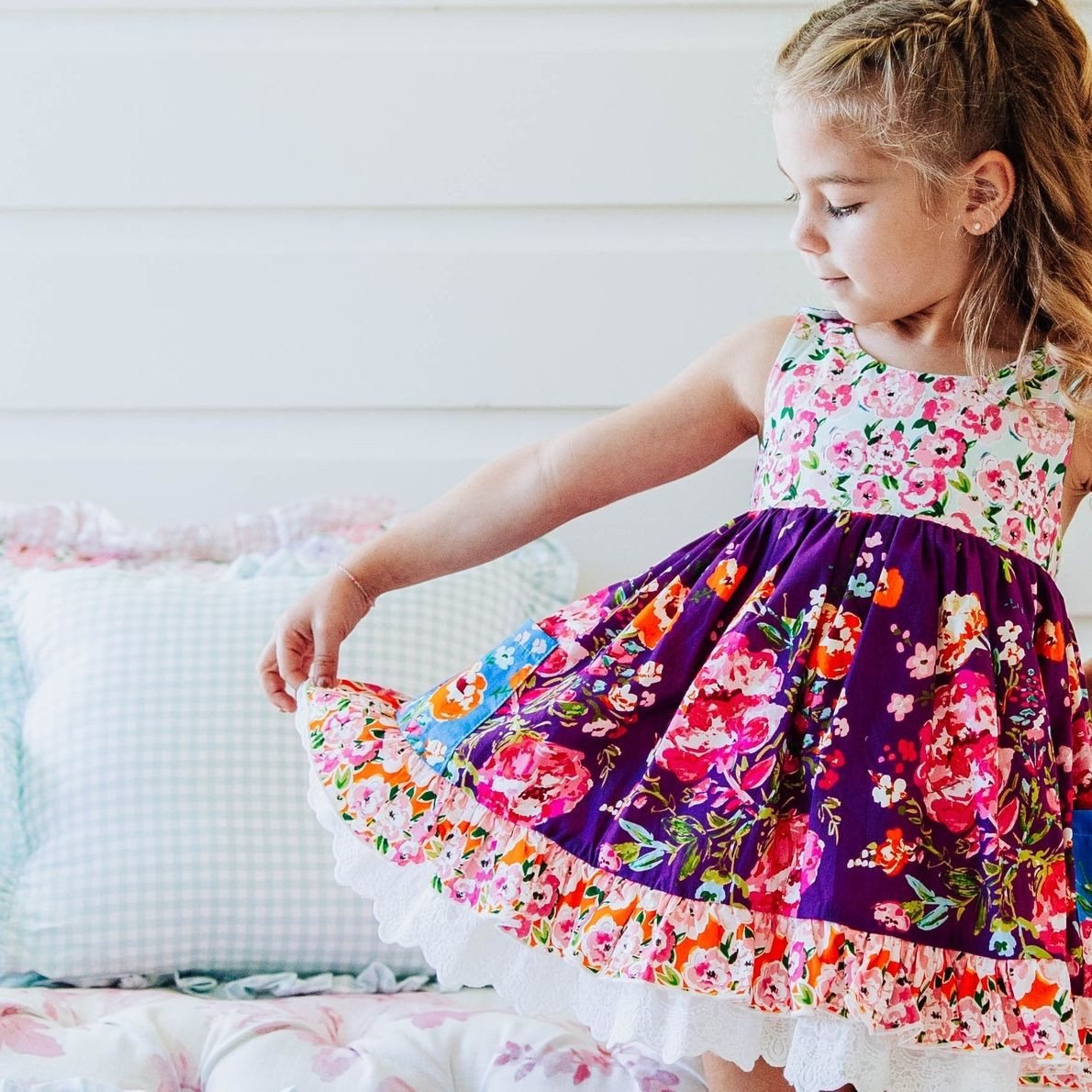 Preorder Baby Girl Sleeveless Flower Ruffle Pockets Knee Length Dress