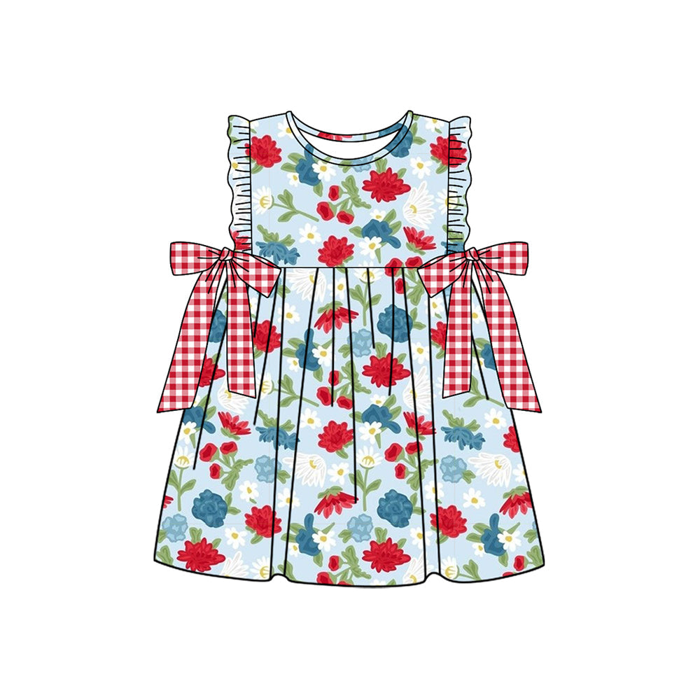 Preorder Baby Girl July 4th Flower Bows Knee Length Dress