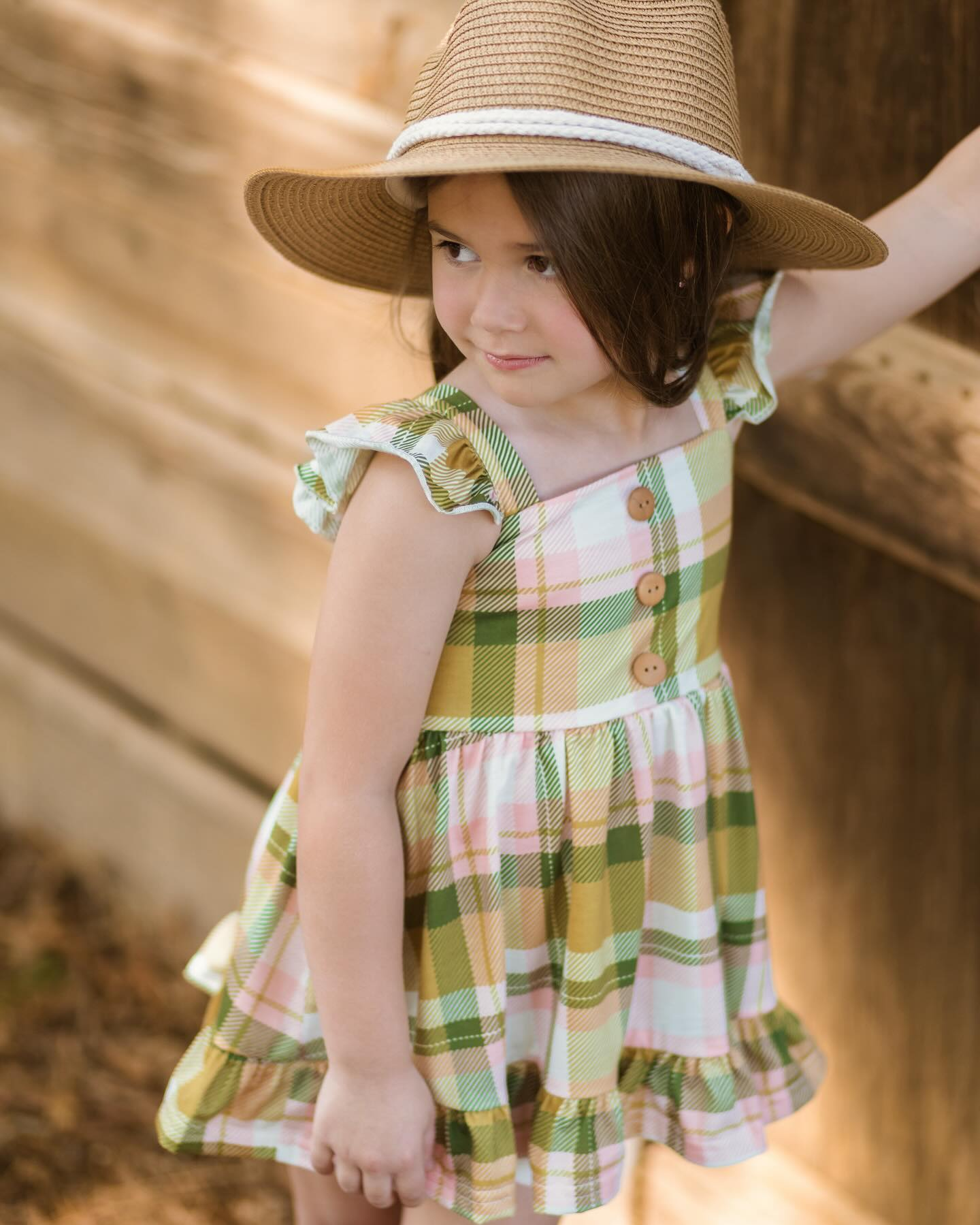 Preorder Baby Girl Short Sleeves Checkered Knee Length Dress