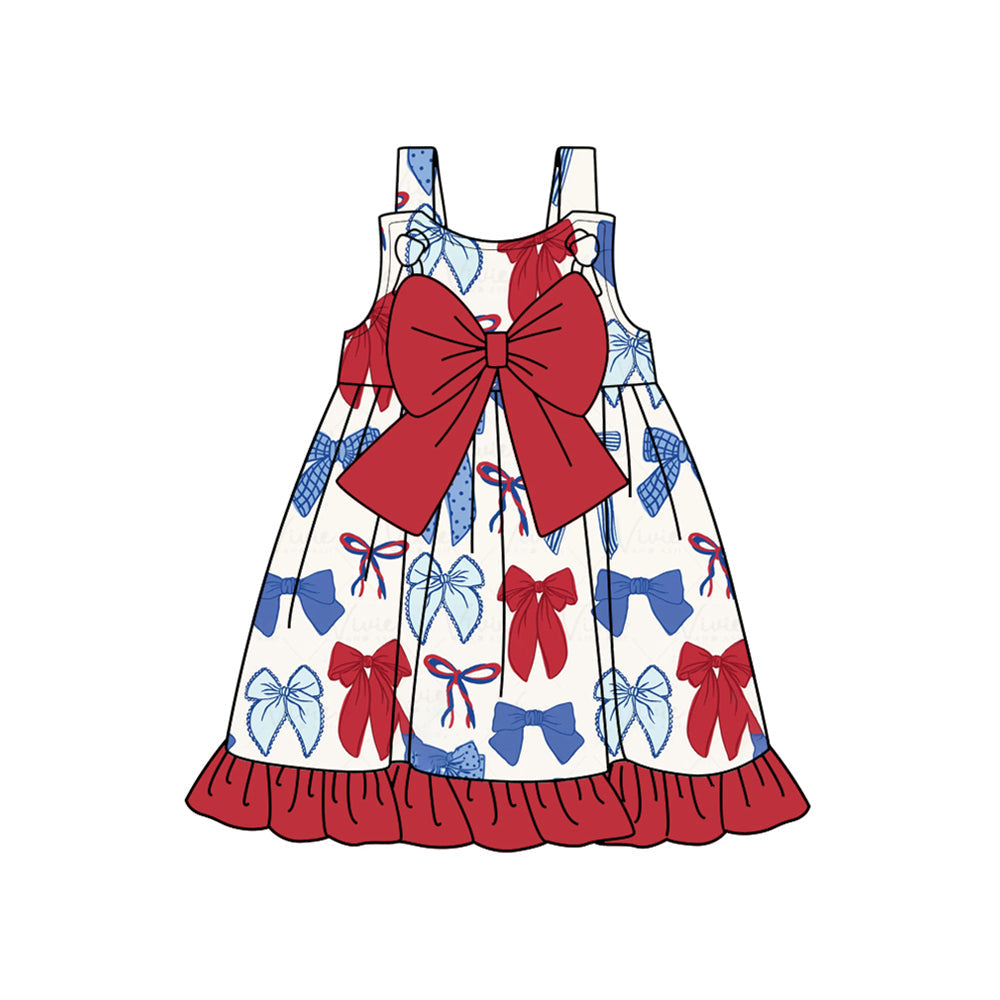 Preorder Baby Girl Straps July 4th Big Bows Knee Length Dress
