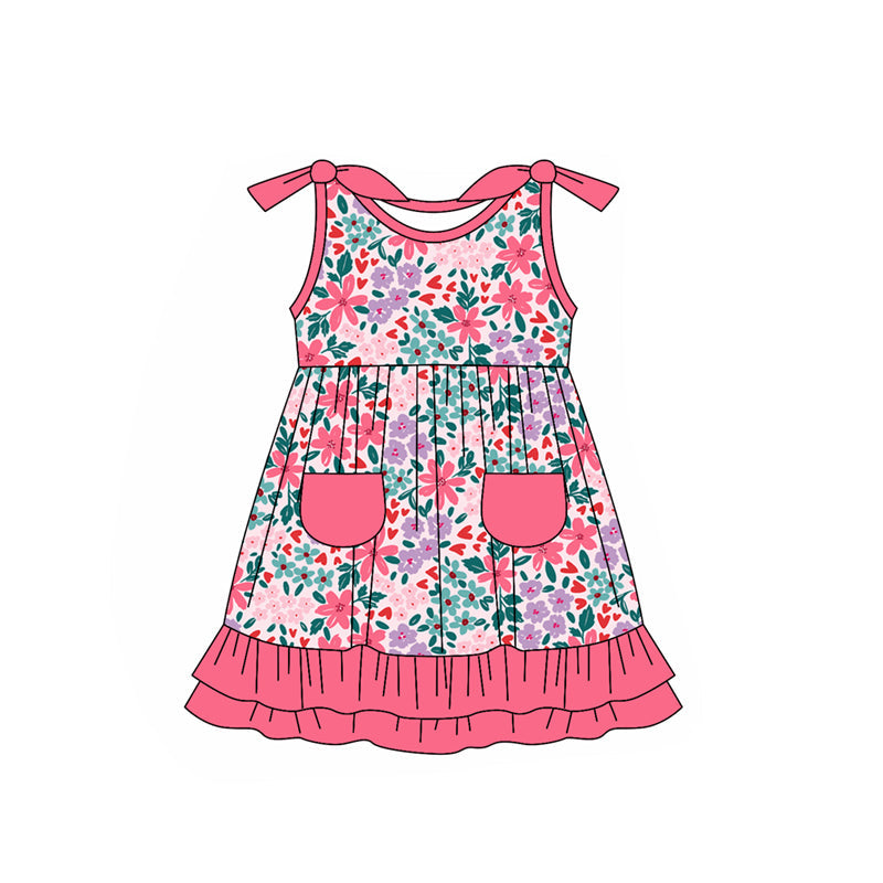 Preorder Baby Girl Sleeveless Flower Pink Pockets Knee Length Dress