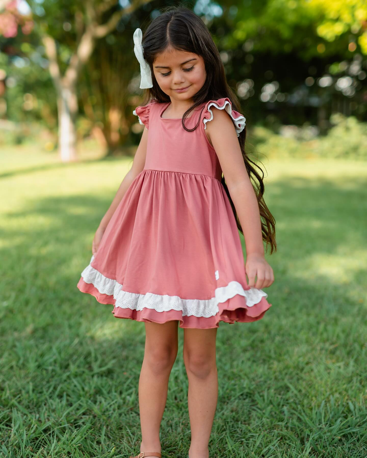 Preorder Baby Girl Short Sleeves Ruffle Knee Length Pink Dress