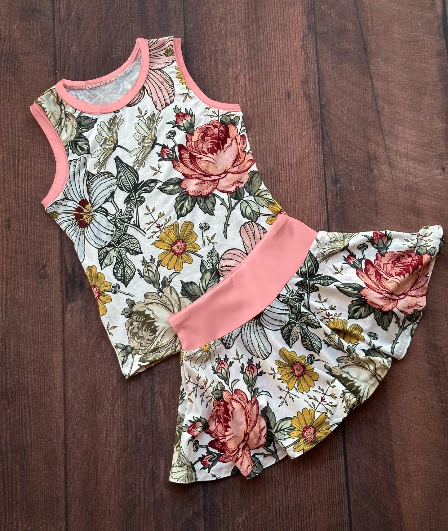Preorder Baby Girl Sleeveless Flower Shirt Skirt Clothes Set