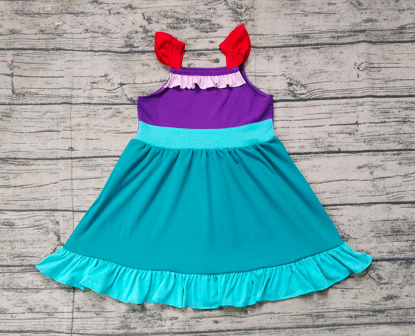 Preorder Baby Girl Short Sleeves Princess Mermaid Knee Length Dress ( No moq )