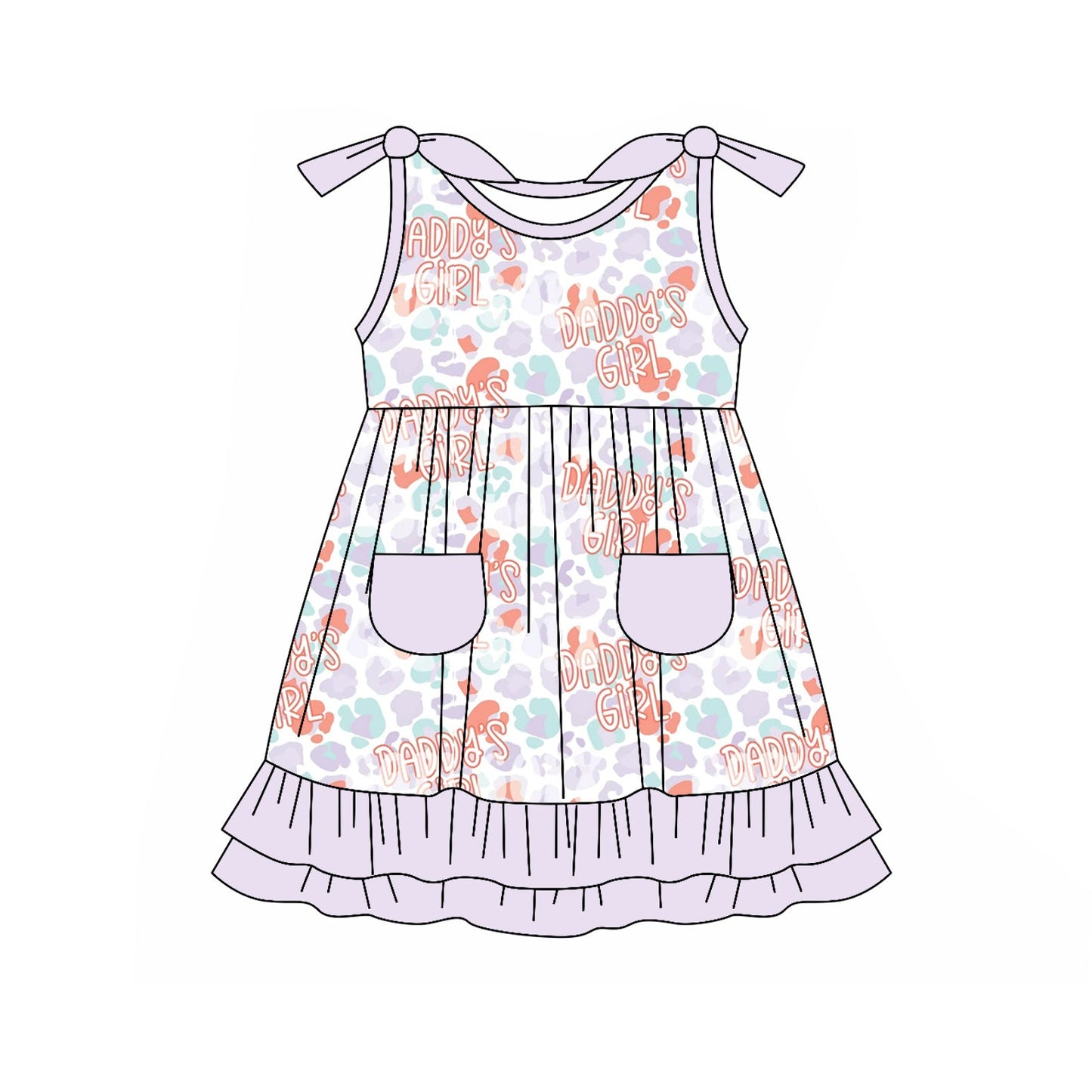 Preorder Baby Kids Sleeveless Daddy's Girl Leopard Knee Length Dress ( Moq 5 )