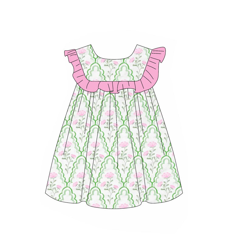 Preorder Baby Girl Infant Short Sleeves Flower Ruffle Knee Length Dress ( Moq 5 )