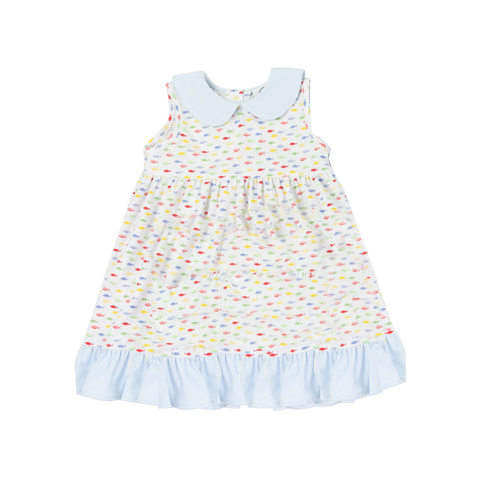 Preorder Baby Girl Sleeveless Fishing Ruffle Knee Length Dress ( Moq 5 )