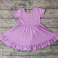 Baby Girl Short Sleeves Purple Cotton Ruffle Knee Length Dress RTS