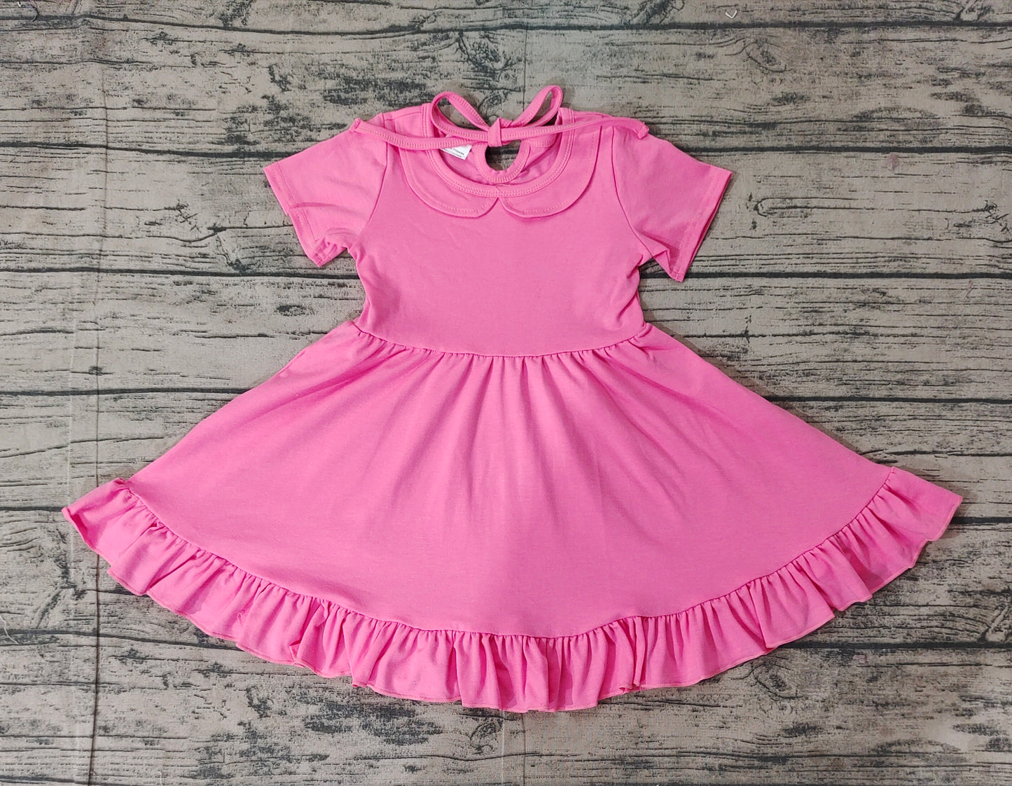 Preorder Baby Girl Short Sleeves Pink Cotton Ruffle Knee Length Dress ( No moq )