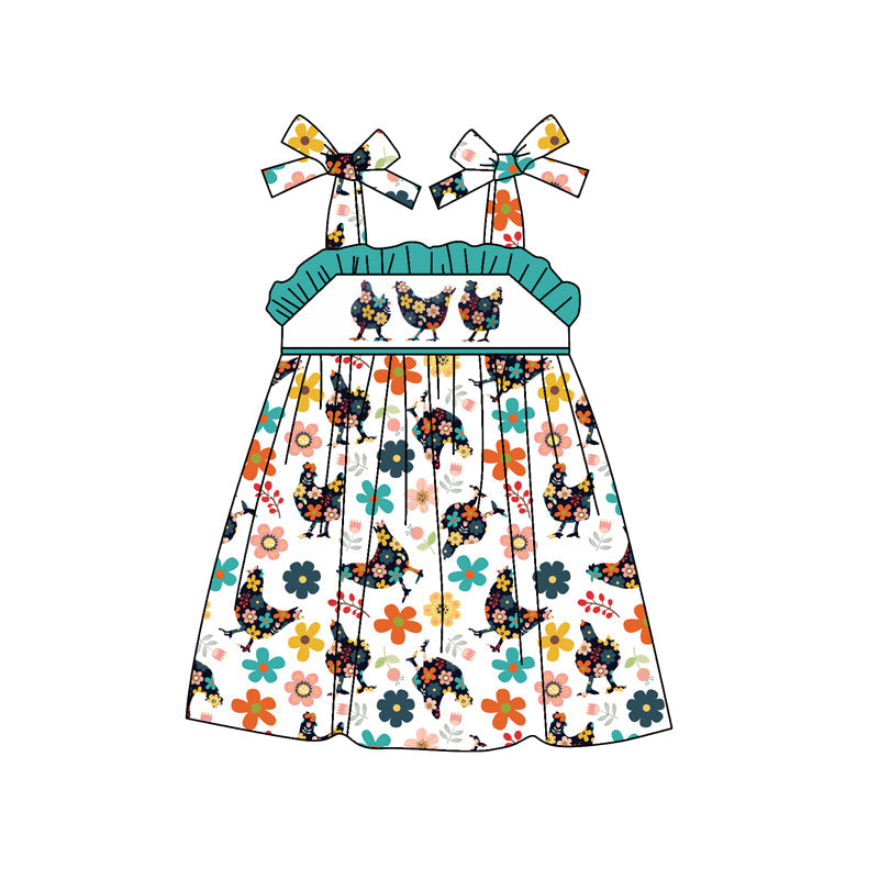 Preorder Baby Girl Straps Flower Chicken Knee Length Dress ( Moq 5 )