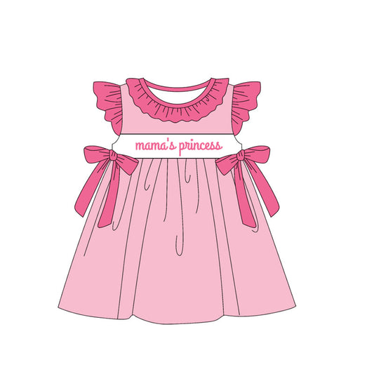 Preorder Baby Girl Short Sleeves Mama's Princess Bows Knee Length Dress ( Moq 5 )