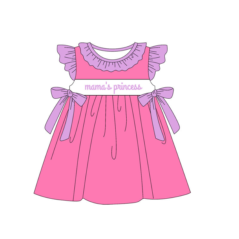 Preorder Baby Girl Short Sleeves Mama's Princess Bows Knee Length Pink Dress ( Moq 5 )