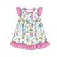 Preorder Baby Girl Short Sleeves Back To School Dogs Knee Length Dress ( Moq 5 )