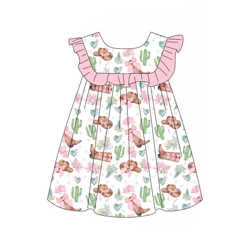 Preorder Baby Girl Boots Castus Flower Knee Length Dress ( Moq 5 )