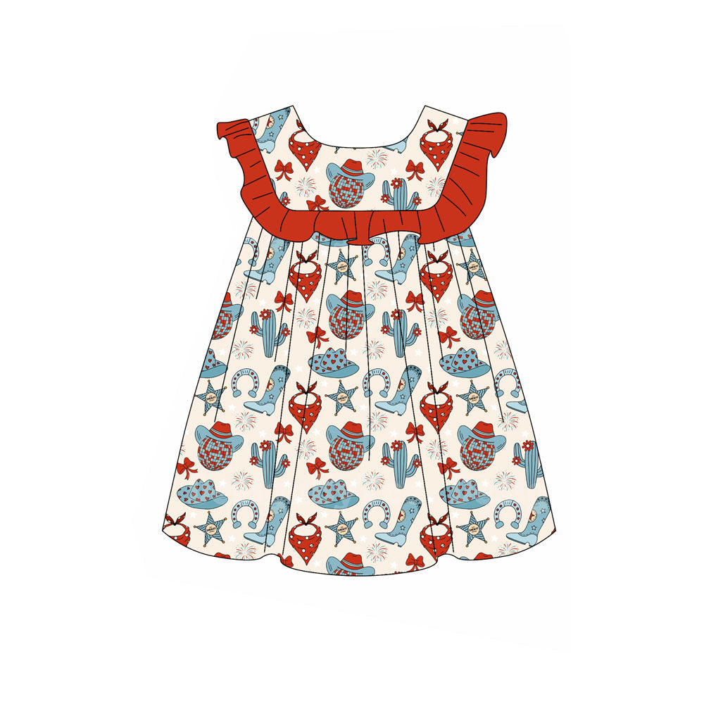 Preorder Baby Girl 4th Of July Hats Cactus Knee Length Dress ( Moq 5 )