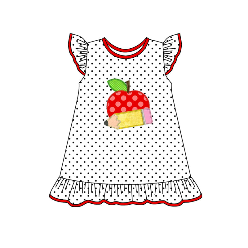 Preorder Baby Girl Short Sleeves Back To School Apple Pencel Knee Length Dress ( Moq 5 )