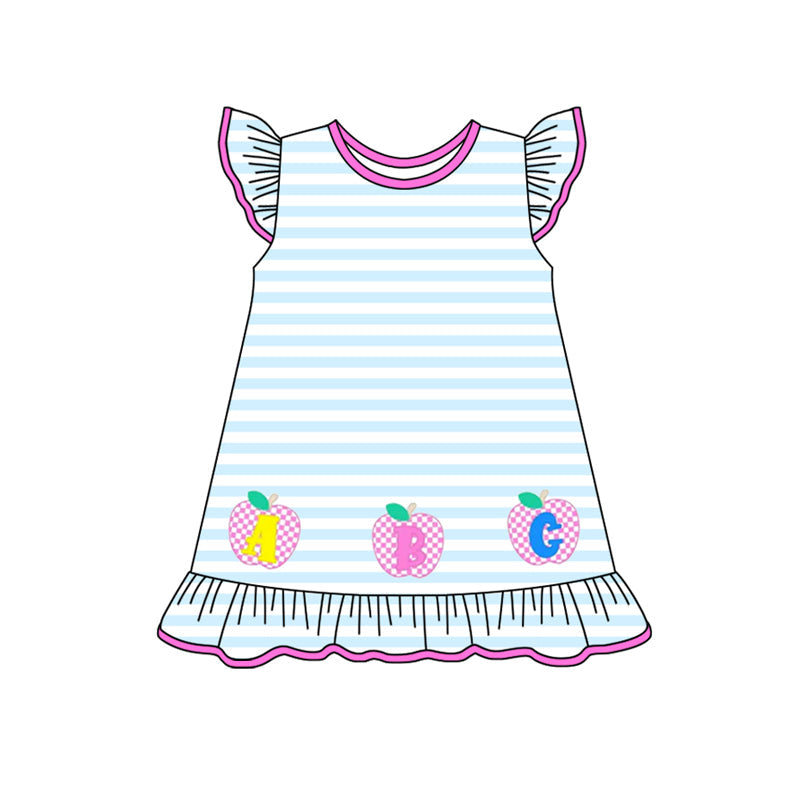 Preorder Baby Girl Short Sleeves Back To School Apple ABC Knee Length Dress ( Moq 5 )
