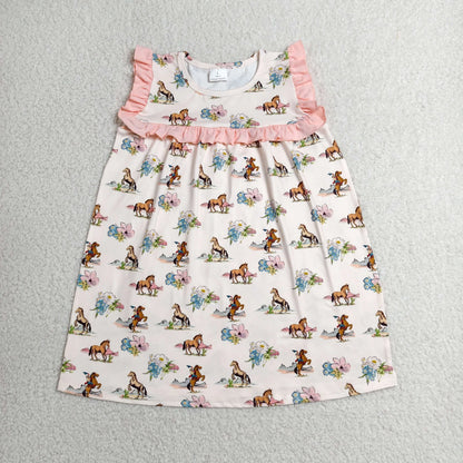 Sibling Baby Girls Kids Flower Horses Romper Dress Set Summer Clothes RTS