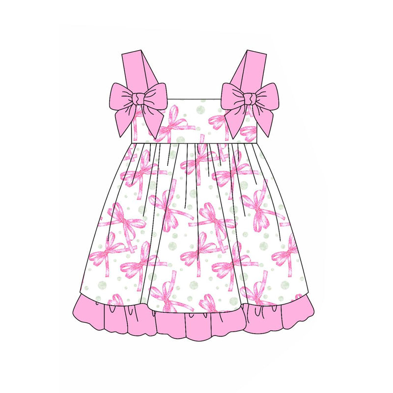 Preorder Baby Girl Straps Pink Bows Knee Length Dress ( Moq 5 )