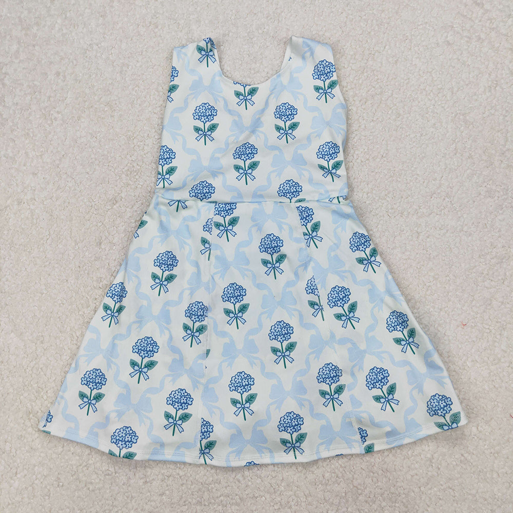 Baby Girl Blue Flower Bows Sibling Set Yoga Skort Dress RTS