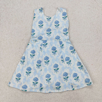 Baby Girl Blue Flower Bows Sibling Set Yoga Skort Dress RTS