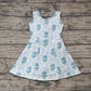 Preorder Baby Girl Flower Blue Bows Yoga Active Wear Knee Length Dress ( No moq )