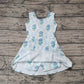 Preorder Baby Girl Flower Blue Bows Yoga Active Wear Knee Length Dress ( No moq )