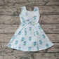 Preorder Baby Girl Flower Blue Bows Yoga Active Wear Knee Length Dress ( No moq )