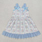 Baby Girl Straps Flower Cakes Bows Sibling Blue Dress Set Clothes RTS