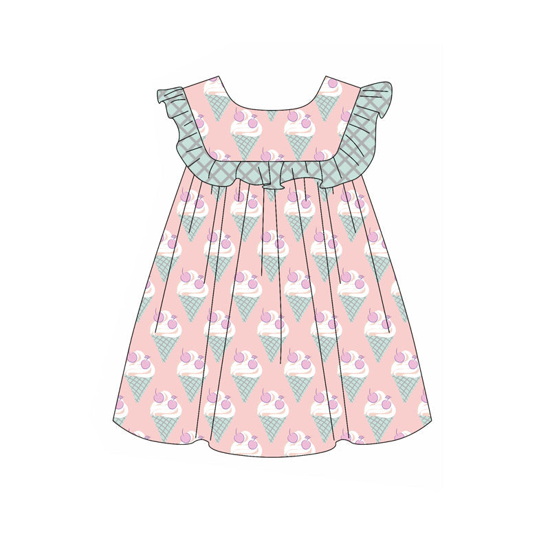 Preorder Baby Girl Short Sleeves Popstick Knee Length Dress ( Moq 5 )