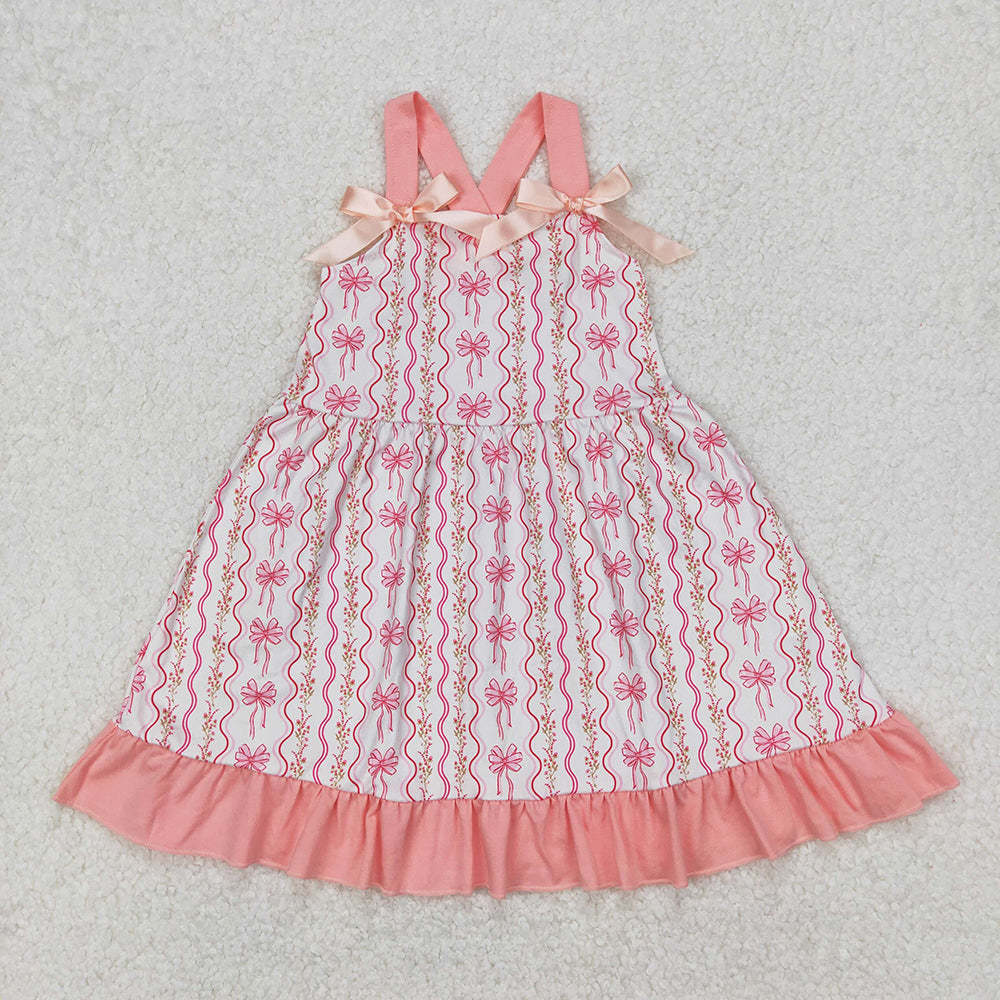 Baby Girl Straps Flower Bows Pink Sibling Romper Dress Outfit RTS