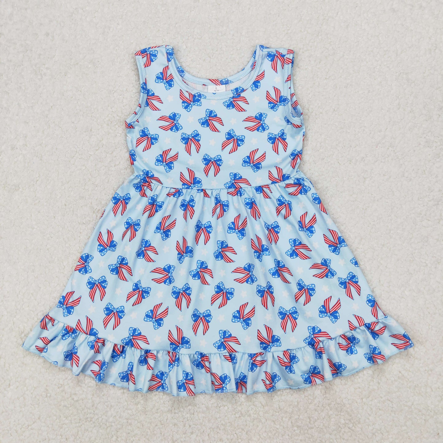 Sibling Baby Girls Kids Sleeveless Stars Bows 4th of July Ruffle Knee Length Dresses RTS