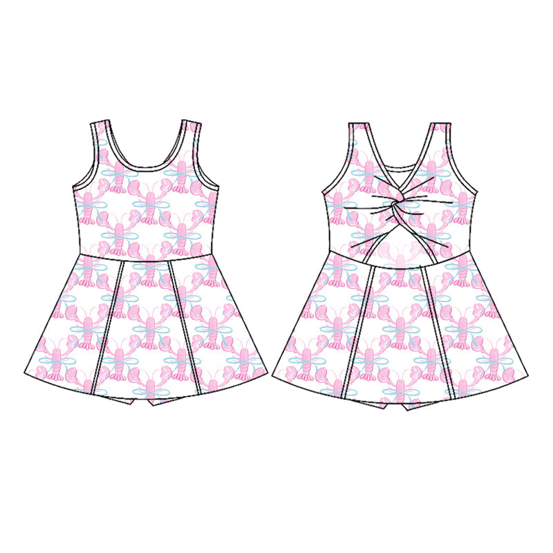 Preorder Baby Girl Straps Crawfish Pink Bow Knee Length Dress ( Moq 5 )