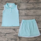 Preorder Baby Girl Green Pullover Buttons Shirt Shorts Skirt Skort Clothes Sports Set ( No moq )