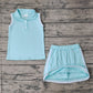 Preorder Baby Girl Green Pullover Buttons Shirt Shorts Skirt Skort Clothes Sports Set ( No moq )