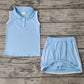 Preorder Baby Girl Blue Pullover Buttons Shirt Shorts Skirt Skort Clothes Sports Set ( No moq )