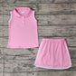 Preorder Baby Girl Pink Pullover Buttons Shirt Shorts Skirt Skort Clothes Sports Set ( No moq )