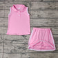 Preorder Baby Girl Pink Pullover Buttons Shirt Shorts Skirt Skort Clothes Sports Set ( No moq )