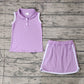 Preorder Baby Girl Purple Pullover Buttons Shirt Shorts Skirt Skort Clothes Sports Set ( No moq )