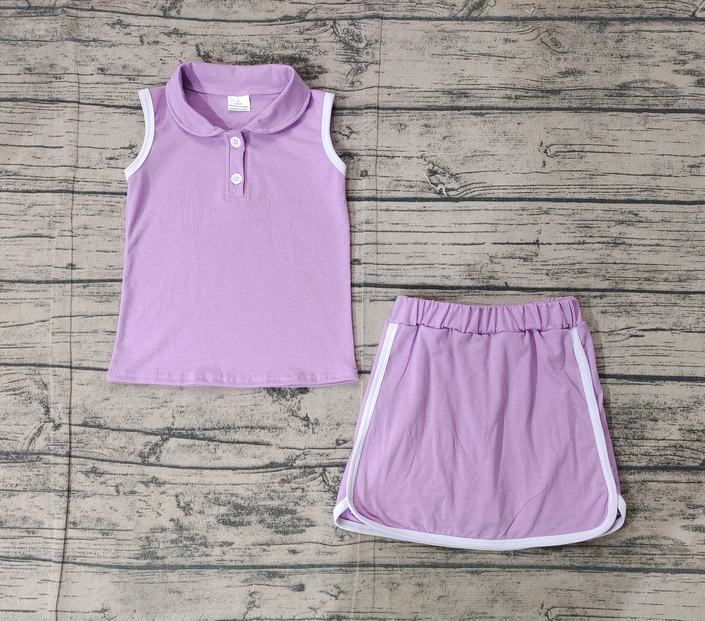 Preorder Baby Girl Purple Pullover Buttons Shirt Shorts Skirt Skort Clothes Sports Set ( No moq )