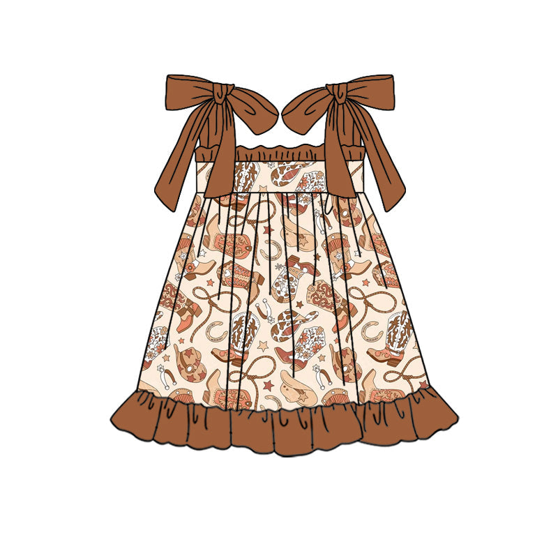 Preorder Baby Girl Straps Western Boots Knee Length Dress ( Moq 5 )