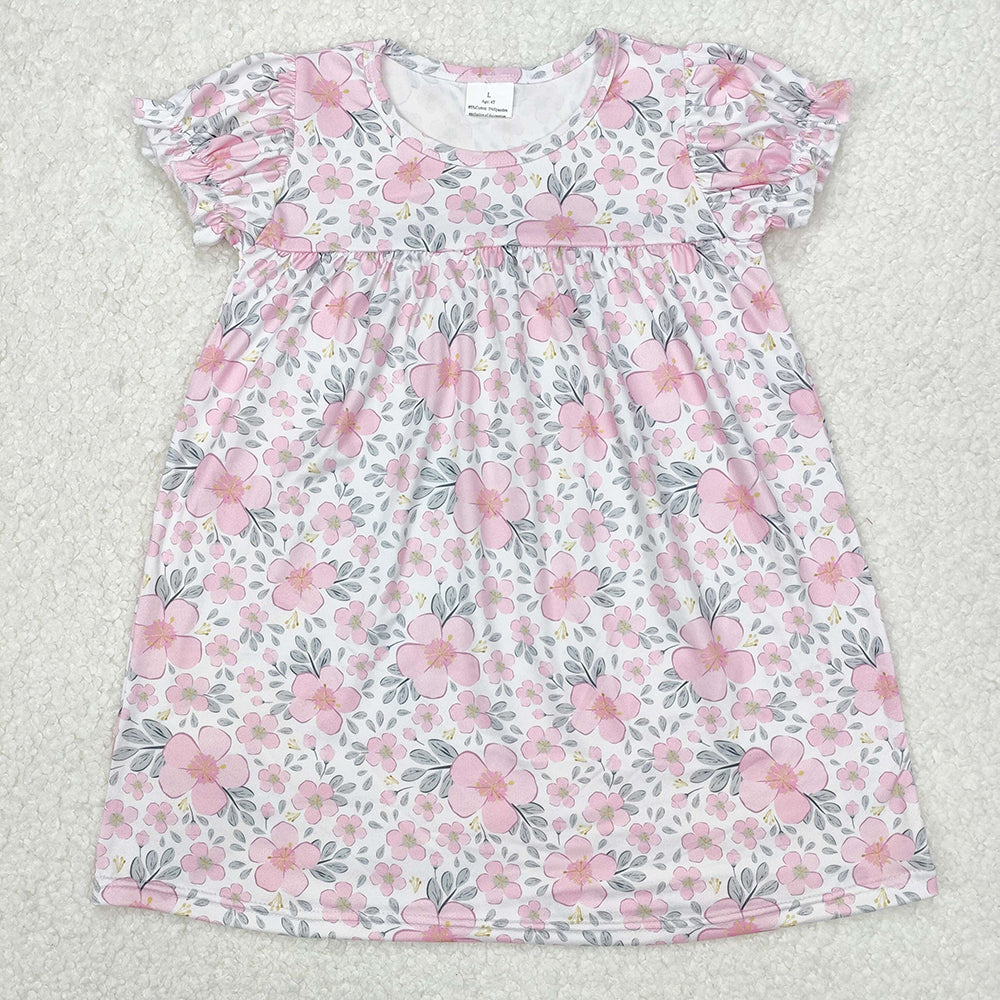 Baby Girl Short Sleeves Pink Flower Sibling Romper Dress Outfit Clothes RTS