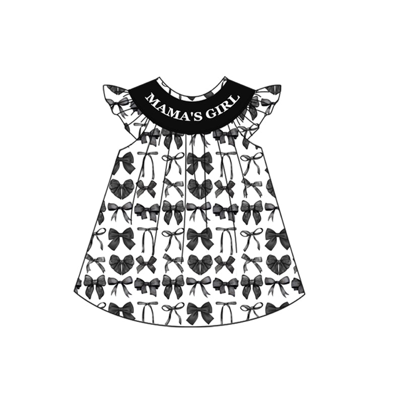Preorder Baby Kids Mama's Girl Black Bows Knee Length Dress ( Moq 5 )