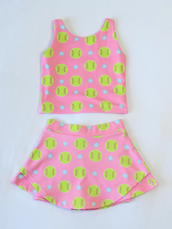 Preorder Baby Girl Sleeveless Baseball Shirt Skorts Clothes Set ( Moq 5 )