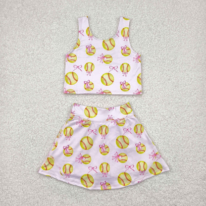Baby Girl Sleeveless Bows Baseball Sibling Yoga Active Wear Skort Set Clothes RTS
