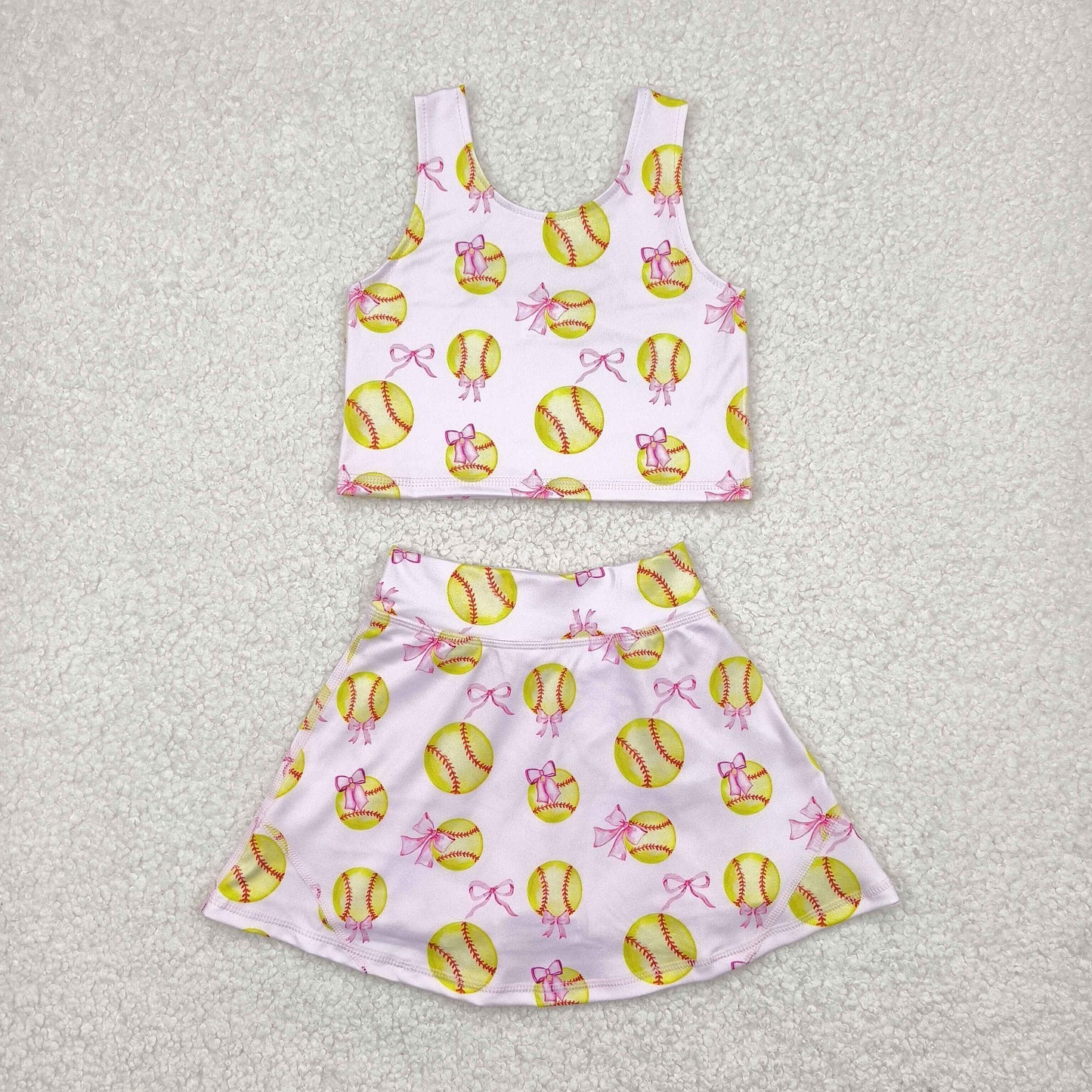 Baby Girl Sleeveless Baseball Yoga Active Wear Tops Skorts Sibling Set Clothes RTS